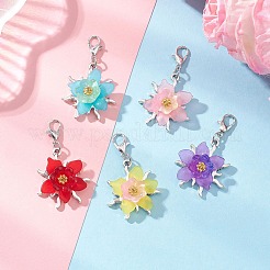 合金とアクリルのペンダント装飾  カニカン付き  花  ミックスカラー  40mm&nbsp;HJEW-JM04593