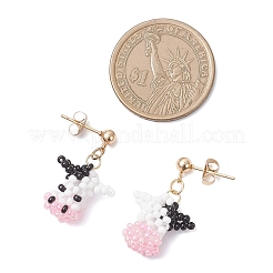 Cattle Glass Seed Bead Woven Stud Earrings&nbsp;EJEW-MZ00596