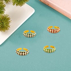 4 個 4 色チェッカーボード エナメル オープン カフ リング  女性のための金メッキ合金スタッカブルリング  ミックスカラー  usサイズ7 3/4(17.9mm)&nbsp;JR856A