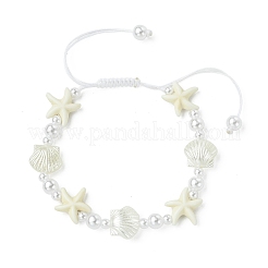 Adjustable Starfish & Shell Shape ABS Imitation Pearl and Synthetical Turquoise Beaded Braided Bead Bracelets for Women&nbsp;BJEW-JB13814
