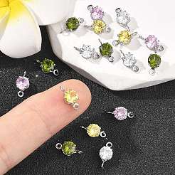 SHEGRACE Brass Pave Cubic Zirconia Flat Round Connector Charms&nbsp;XGRQ2O494-435P