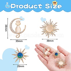 3Pcs 3 Style Rhinestone Sun & Moon with Cat Enamel Pins&nbsp;JBR077A