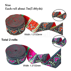 2ロール2色エスニック風刺繍ポリエステルリボン  ジャカードリボン  服飾材料  花柄  ミックスカラー  1-1/4インチ（33mm）  275.6インチ/ロール  1ロール/カラー&nbsp;OCOR-GA0001-14