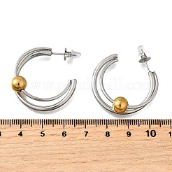 304ステンレススチールツートンスタッドピアス  2層C字型、丸型  本金メッキ&ステンレススチールカラー  31.5x10mm&nbsp;EJEW-S263-02GP