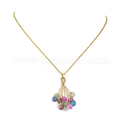 Natural Multicolor Tourmaline Beaded Colorful Dice Balloon Pendant 304 Stainless Steel Cable Chain Necklaces for Women&nbsp;NJEW-JN06123