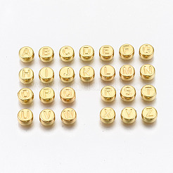 CCBプラスチックビーズ  水平穴  アルファベット付きフラットラウンド  ゴールドカラー  7x4mm  穴：1.8mm  約3300個/500g&nbsp;CCB-N004-002G