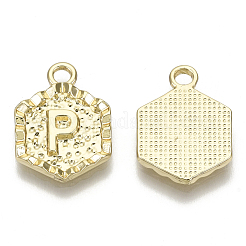 合金ペンダント  カドミウムフリー＆ニッケルフリー＆鉛フリー  文字と六角形  18KGP本金メッキ  文字.p  17.5x13x2mm  穴：2mm&nbsp;PALLOY-N157-003P-NR