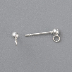 304ステンレススチールボールスタッドピアスポスト  ピアスパーツ  カン付き  ラウンド  銀  14x3mm  穴：2mm  ピン：0.8mm  ラウンド：3mm&nbsp;STAS-H410-10S