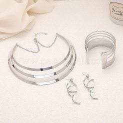合金ペンダントネックレス、スタッドダングルイヤリング、カフバングルセット  プラチナ  392mm&nbsp;FS-WG2E0CA-01