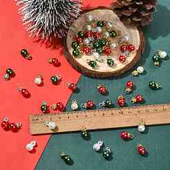 クリスマスガラスパールペンダント60個（3色）  ラウンド  銀色の鉄のループ付き  ミックスカラー  15mm  穴：3mm&nbsp;PALLOY-FS00066