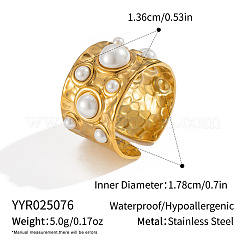 304ステンレススチール、模造真珠付き、女性用オープンカフリング  18KGP本金メッキ  13.6mm  内径：17.8mm&nbsp;WF0068