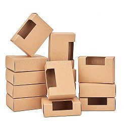 クラフト紙箱  窓付き  プラスチックカバーなし  長方形  淡い茶色  9.2x6.5x3.2cm&nbsp;CON-WH0073-44