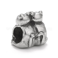 304ステンレススチールヨーロピアンビーズ  大穴ビーズ  猫  アンティークシルバー  10x10x7mm  穴：4.3mm&nbsp;STAS-G256-28AS