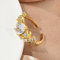 Brass Micro Pave Cubic Zirconia Cuff Open Rings&nbsp;RJEW-C163-25B-G