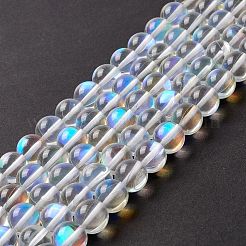 合成ムーンストーンビーズ連売り  ラウンド  クリアAB  10mm  穴：1mm  約37~39個/連  14.76''~14.96''（37.5~38センチメートル）&nbsp;G-E573-02C-14