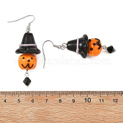 ハロウィンの手作りランプワークかぼちゃのぶら下がりピアス（女性用）  316サージカルステンレススチールピアスフック付き  ダークオレンジ  59~61x18~19mm&nbsp;EJEW-TA00834