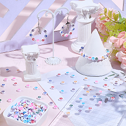 500個の不透明なアクリルビーズ  エナメル  ピースサイン付きのフラットラウンド  ミックスカラー  7x4mm  穴：1.6mm&nbsp;MACR-BM0001-02