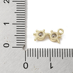 真鍮製マイクロパヴェキュービックジルコニアチャーム  眼鏡  ゴールドカラー  6x12.5x2mm  穴：1.2mm&nbsp;LS-KK-C043-05G