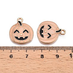 ハロウィーンテーマラックメッキ蓄光合金エナメルペンダント  暗闇で光る  パンプキンチャーム  ゴールドカラー  19.5x16x2mm  穴：1.6mm&nbsp;ENAM-N056-229G