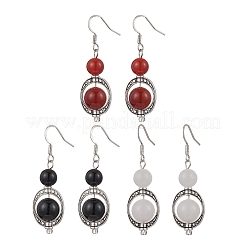 3Pair Natural Black Onyx & Natural Carnelian & Natural White Jade Dangle Earrings&nbsp;EJEW-JE06384