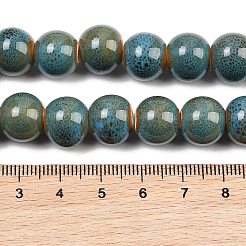 手作りファンシーアンティーク施釉ラウンドセラミック陶器ビーズ連売り  ドジャーブルー  12~13mm  穴：2mm  約30個/連  12~13インチ&nbsp;PORC-L019-13mm-09