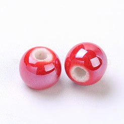 釉薬をかけた磁器製の丸いビーズ  光沢のあるセラミックビーズ  レッドオレンジ  6mm  穴：1.5mm&nbsp;PORC-S489-6mm-14