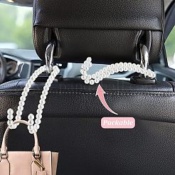 多機能合金フックハンガー2個  Abs プラスチック パール ビーズ & ガラス クリスタル ラインストーン付き  家のために  カーシート収納オーガナイザー  銀  115x39x7.5mm&nbsp;AJEW-OC0003-47A