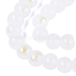 電気メッキジェイド風ガラスビーズ連売り  ラウンド  虹メッキ  半分メッキ  ホワイト  6~6.5mm  穴：0.8~1mm  約67~72個/連  14.57~15.35インチ（37~39cm）&nbsp;EGLA-Q132-6MM-01B-01