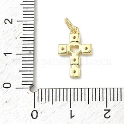 真鍮マイクロパヴェクリアキュービックジルコニアペンダント  ハートチャーム付きクロス  16KGP本金メッキ  15x9.5x2mm  丸カン：5x0.8ミリ  内径：3.5mm&nbsp;KK-P350-02A-G