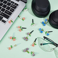 プラスチック製携帯用防塵プラグ  プラスチックの花のペンダント付き  ミックスカラー  3.3~6cm  12個/セット&nbsp;PALLOY-OC00012