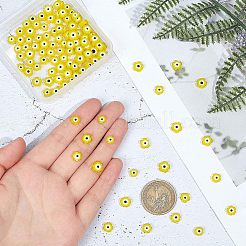 2連売り2スタイルの手作りランプワークビーズ連売り  ナザールボンジュウ付き花  きいろ  6~9x6~9x3mm  穴：0.7~0.8mm  約63~65個/連  14.57インチ〜15.94インチ（37~40.5cm）  1連売り/スタイル&nbsp;LAMP-NB0001-65
