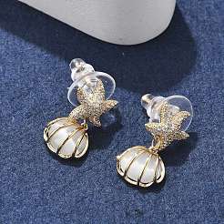 Shell Shape Brass Clear Cubic Zirconia Stud Earrings&nbsp;EJEW-D301-02G