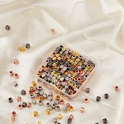 400個4スタイルccbプラスチックビーズ  水平穴  文字a~z付きのキューブ  ミックスカラー  6x6x6mm  穴：3mm  400個/箱&nbsp;CCB-YW0001-06