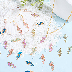 24本4色合金エナメルペンダント  人魚のチャーム  ライトゴールド  ミックスカラー  29x12.5x2mm  穴：1.4mm  6個/色&nbsp;ENAM-SC0006-97
