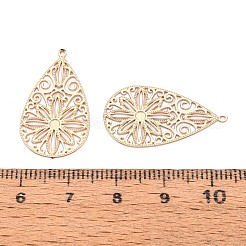 真鍮チャーム  ティアドロップとフラワーチャーム  長持ちメッキ  ライトゴールド  26.5x15x0.3mm  穴：0.9mm&nbsp;KK-N278-15KCG