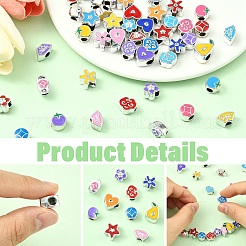 10 スタイル CCB プラスチック ヨーロピアン ビーズ  大穴ビーズ  エナメル  混合図形  ミックスカラー  7.5~14x8.5~13x6~11.5mm  穴：4~5mm&nbsp;CCB-YW0001-80