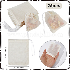 綿布フィルターバッグ  ナッツミルク用ストレーナーメッシュ巾着ポーチ  長方形  ベージュ  10x7.9x0.12cm  25pc&nbsp;AJEW-BBC0002-19C