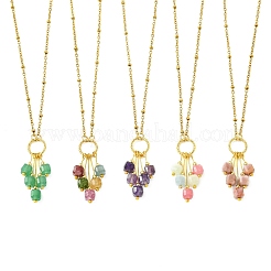 Natural Mixed Gemstone Faceted Cube Beaded Tassel Pendant 304 Stainless Steel Satellite Chain Necklaces for Women&nbsp;NJEW-JN06447