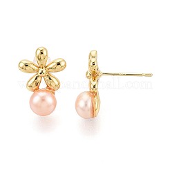 Flower Brass Natural Pearl Stud Earrings&nbsp;PEAR-N017-07E