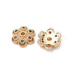 真鍮キュービックジルコニアビーズキャップ  花  18KGP本金メッキ  8.5x8x2mm  穴：1.2mm&nbsp;ZIRC-L105-03B-G