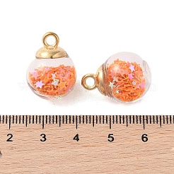 ガラスの丸いペンダント  プラスチック製の金具とフォームグリッター付き  ライトサーモン  21x16mm  穴：2.5mm&nbsp;GLAA-P063-01G-11