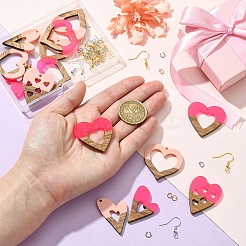バレンタインデーをテーマにしたDIYイヤリングキット  樹脂とクルミのペンダントを含む  アイアン製ピアスフック  304ステンレススチールオープン丸カン  ミックスカラー  34~37.5x25.5~36x3~3.5mm  穴：1.8~2mm&nbsp;DIY-YW0012-79