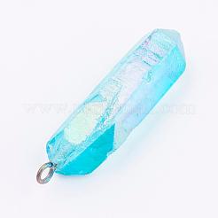 電気メッキ天然クォーツペンダント  真鍮パーツ  弾丸  尖ったペンダント  プラチナ  シアン  40~65x7~15mm  穴：3mm&nbsp;G-P315-B01