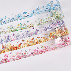 5ロール5色のペット用粘着紙装飾ステッカー  花  DIY フォトアルバム日記スクラップブック装飾用  ミックスカラー  50x0.1mm  2 m /ロール  1ロール/色&nbsp;DIY-CP0012-92