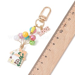 合金エナメルペンダント装飾  風船のある家  アクリルビーズと合金製回転留め具付き  ゴールドカラー  ゴールドカラー  95mm&nbsp;HJEW-JM04801