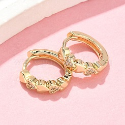 Heart Brass Micro Pave Clear Cubic Zirconia Hoop Earrings&nbsp;EJEW-Z102-30G