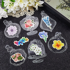 漫画の花の紙ステッカーラベルセット  ペット用粘着ステッカー付き  ミックスカラー  40~129x24~100x0.1~0.3mm&nbsp;DIY-SC0031-01