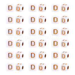 不透明なアクリルビーズ  メタルエンレース付き  キューブ  文字d  4.5x4.5x4.5mm  穴：2mm&nbsp;MACR-TAG0001-07D
