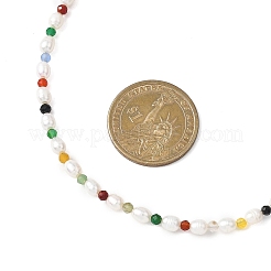 3MM Dyed Faceted Round Natural Agate and Natural Cultured Freshwater Pearl Rice Beaded Necklaces&nbsp;NJEW-JN05691