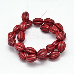 楕円形合成ターコイズメロンビーズ連売り  染め  レッド  16x12mm  穴：1mm&nbsp;X-G-M150-04